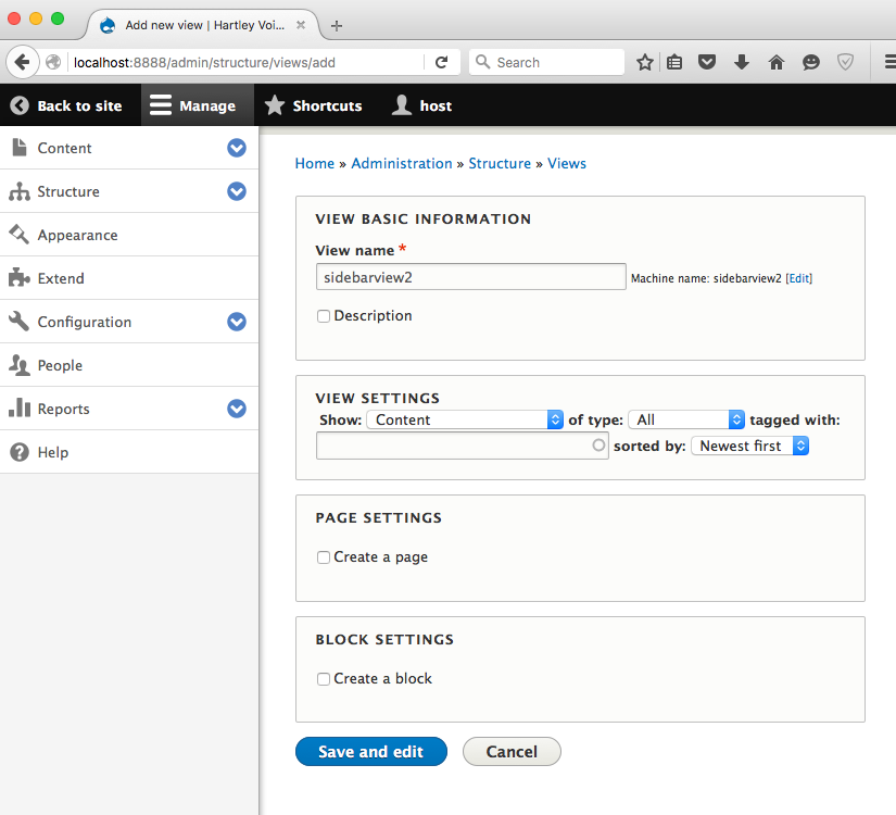 add drupal 8 view step 3